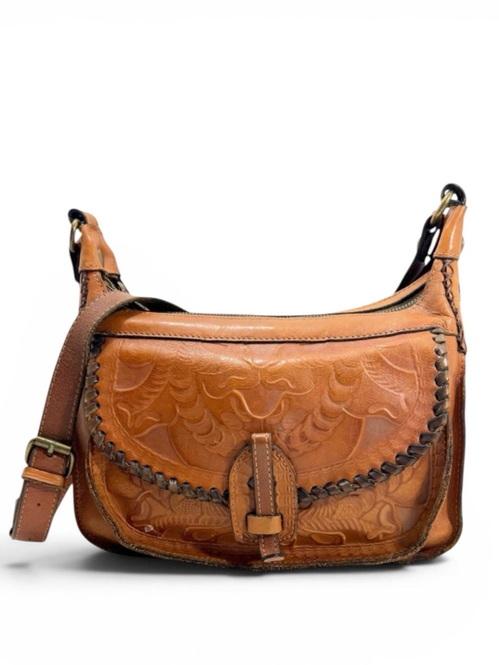 PATRICIA NASH Camila Italian Tooled Leather Crossbody Saddle Bag